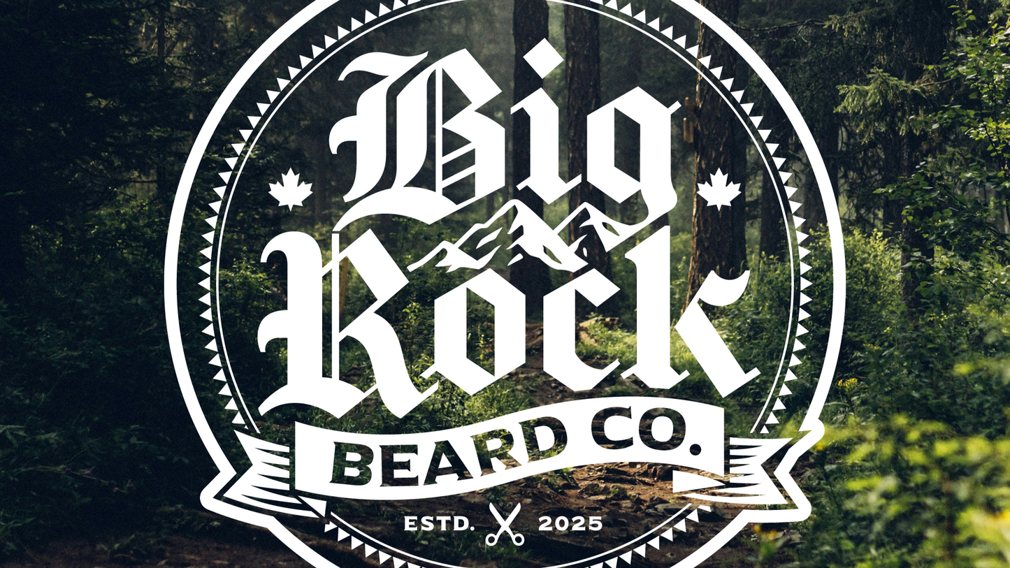 Big Rock Beard Co. logo with a forest background